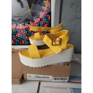 Herstyle Womens's  Size 8 Shoes Carita- YELLOWAnkle Strap Platform Wedge #1K